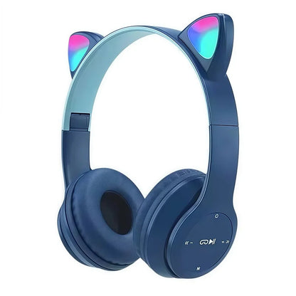 P47M Wireless Bluetooth Headset Gamer Cat LED Light Foldable Noise Cancelling Earbuds Wireless Headphones Bluetooth Earphones