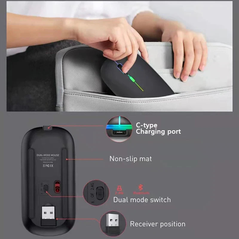 Wireless Mouse RGB Rechargeable USB 2.4GHz Bluetooth Mice Wireless Computer Mause LED Backlit Ergonomic Gaming Mouse For Laptops