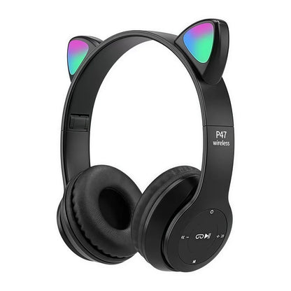 P47M Wireless Bluetooth Headset Gamer Cat LED Light Foldable Noise Cancelling Earbuds Wireless Headphones Bluetooth Earphones