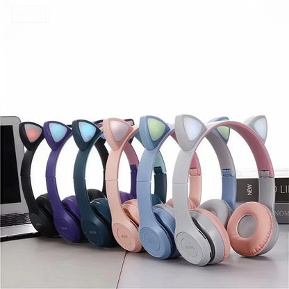 P47M Wireless Bluetooth Headset Gamer Cat LED Light Foldable Noise Cancelling Earbuds Wireless Headphones Bluetooth Earphones