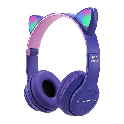 P47M Wireless Bluetooth Headset Gamer Cat LED Light Foldable Noise Cancelling Earbuds Wireless Headphones Bluetooth Earphones