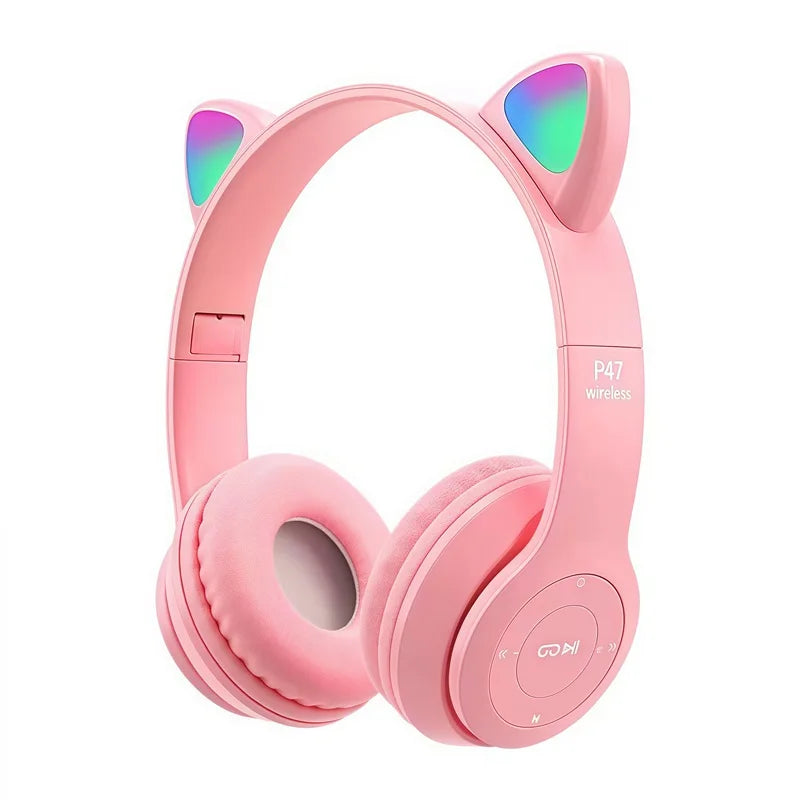 P47M Wireless Bluetooth Headset Gamer Cat LED Light Foldable Noise Cancelling Earbuds Wireless Headphones Bluetooth Earphones