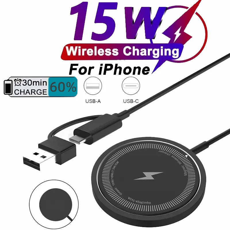 15W Magnetic Qi Wireless Chargers Fast Charging for iPhone17 16 15 14 13 12 Pro Max PD Fast Charging For Xiaomi Pad Adapter